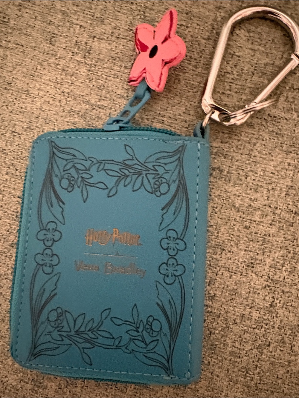 Harry Potter Vera Bradley Teal Floral ID Card Holder with Pink Flower Charm